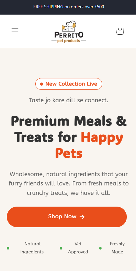 Perrito Pet Products mobile storefront